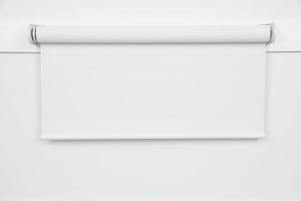 Berlin Heavy Duty roller blind with white bracket covers