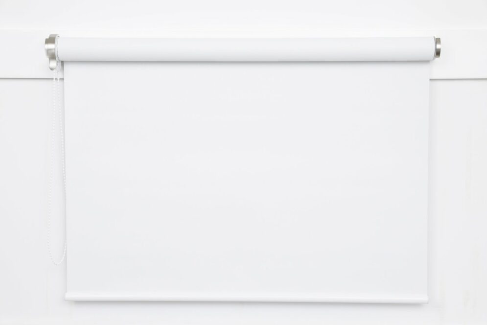 Paris Luxury roller blind with brushed metal brackets, white fabric