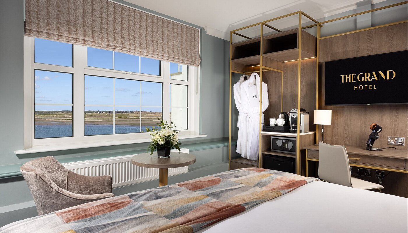 Sea-view bedroom in the Phoenix Wing with blackout Roman blinds, The Grand Hotel Malahide